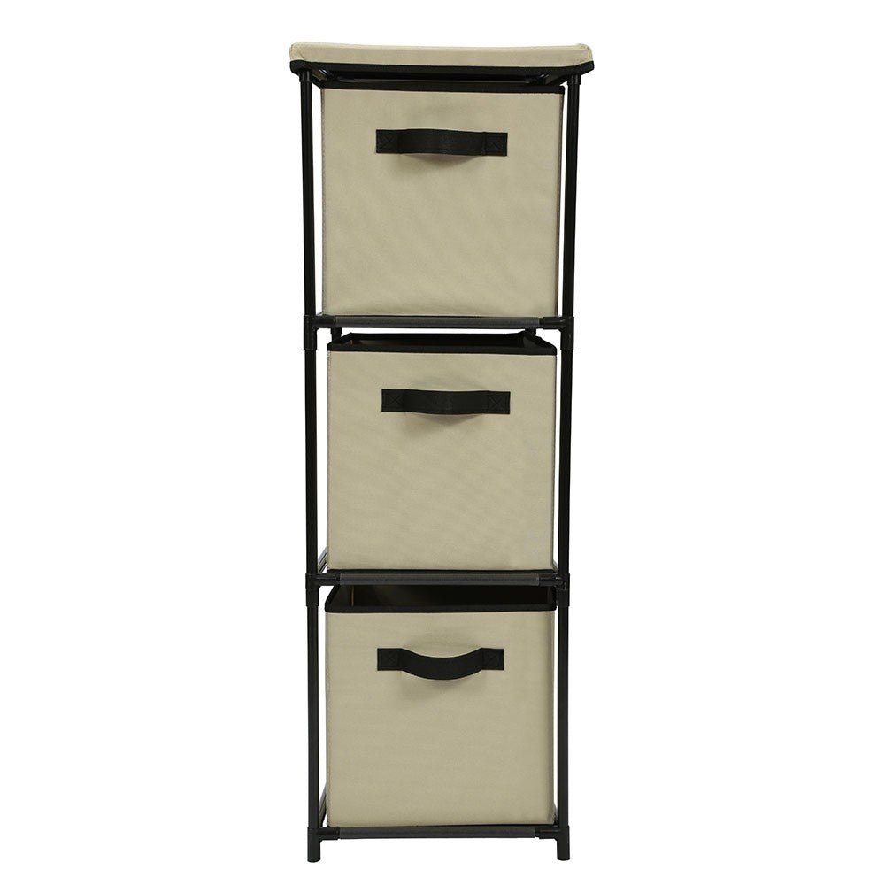 Cajonera Vertical 3 Cajones Beige – Torre de Almacenaje con Estructura Metálica y Tela