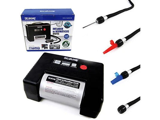 Inflador Digital de Neumáticos 12V | Programable, Apagado Automático, Pantalla Retroiluminada, 10 Bares, Cable 3m, Accesorios Incluidos