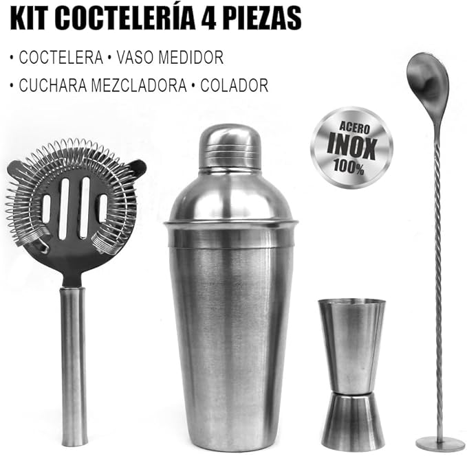 Juego de Coctelería Profesional Silvano – Set 4 piezas en Acero Inoxidable (500 ml)