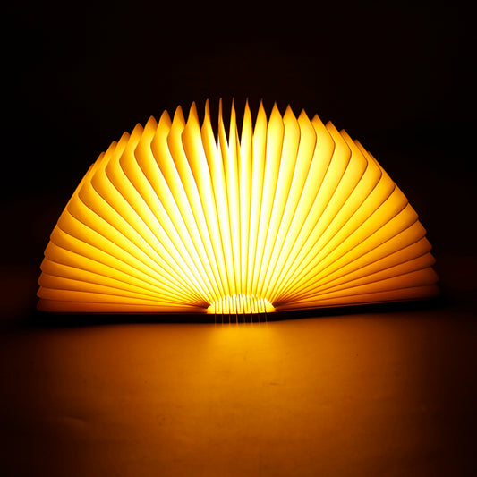 Lámpara Libro Plegable de Madera y Papel – Luz LED Ambiente