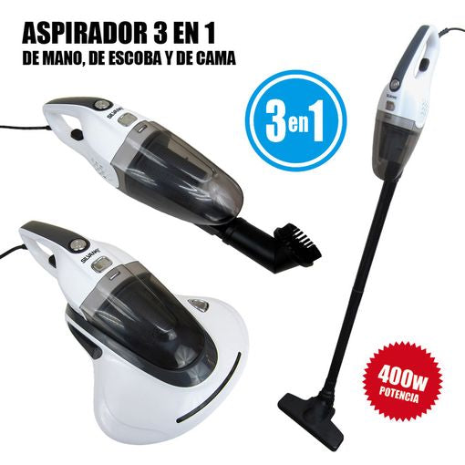 SILVANO Aspirador 3 en 1 con Luz UV y Filtro HEPA – Mano, Escoba y Cama | 400W, Cableado, Elimina Ácaros y Bacterias