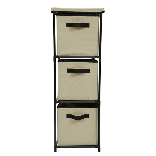 Cajonera Vertical 3 Cajones Beige – Torre de Almacenaje con Estructura Metálica y Tela