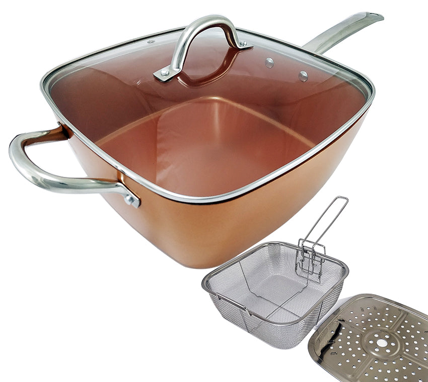 Sarten Cuadrada Cooper 4 Pzas, sartén con recubrimiento de cerámica, sartén multiusos, practico y antiadherente