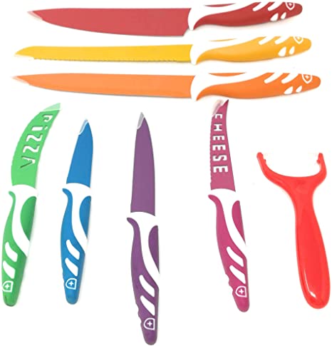 Set de 7 Cuchillos de Colores con Revestimiento Cerámico + Pelador – Corte Preciso y Estilo en tu Cocina