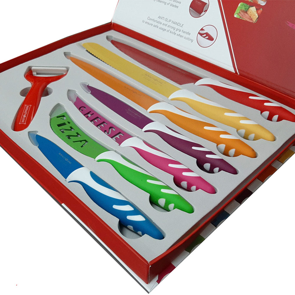 Set de 7 Cuchillos de Colores con Revestimiento Cerámico + Pelador – Corte Preciso y Estilo en tu Cocina