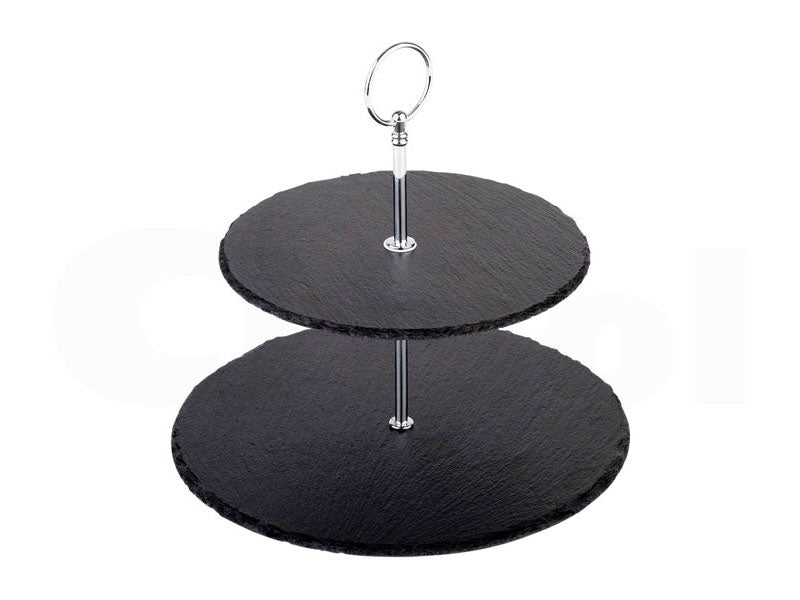 Bandeja Expositor de Pizarra a Dos Alturas con Asidero de Acero Inoxidable – Presentación Elegante y Práctica